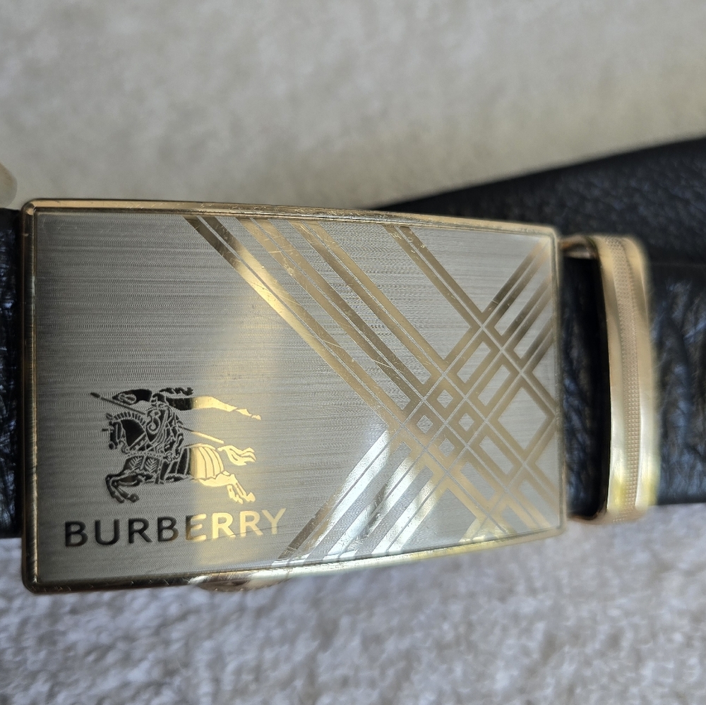 Burberry Black Belt with Silver and Gold Plaid Buckle - Picture 2 of 15